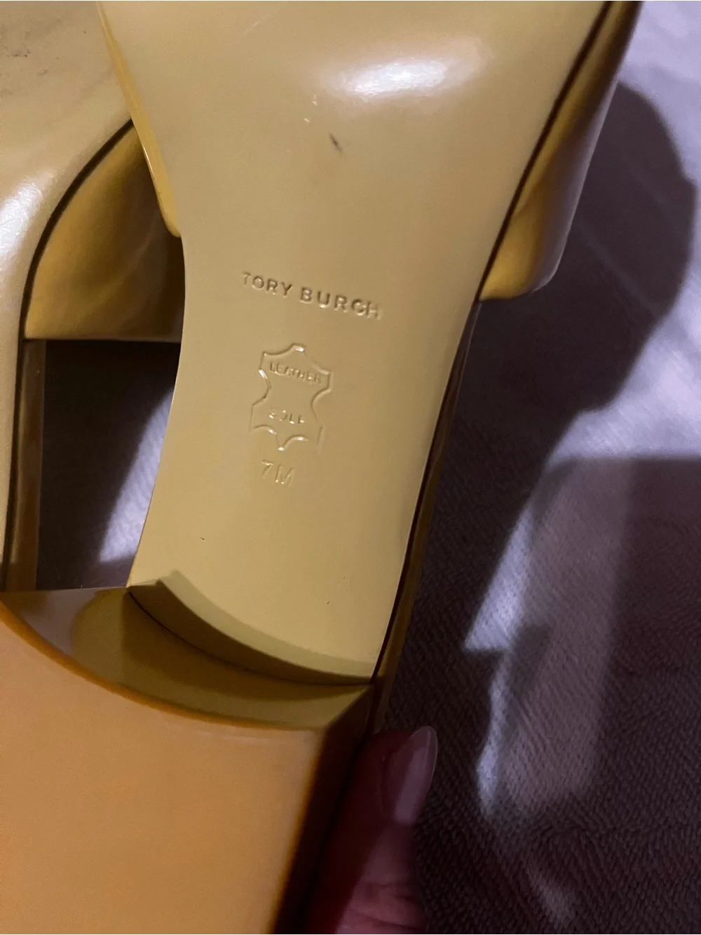 Tory Burch Patent Slide Mules 7 in Yellow
